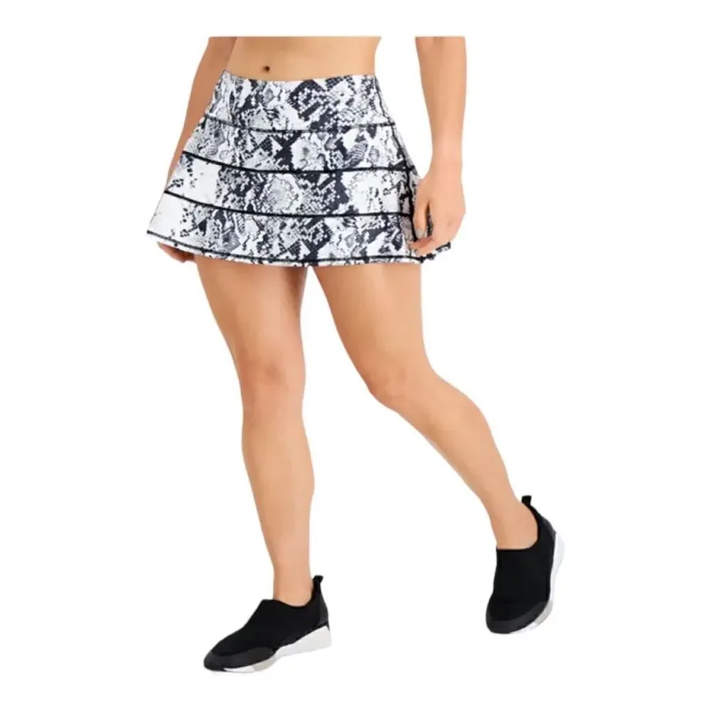 Ideology Women's Snake Print Lined Tiered A-Line Skort Black White Plus Size 3X